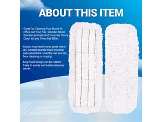 Dust Control Flat Dry Mop 18-inch Refill (Cotton) - Ultra-Soft Microfiber Pad for Effortless Cleaning
