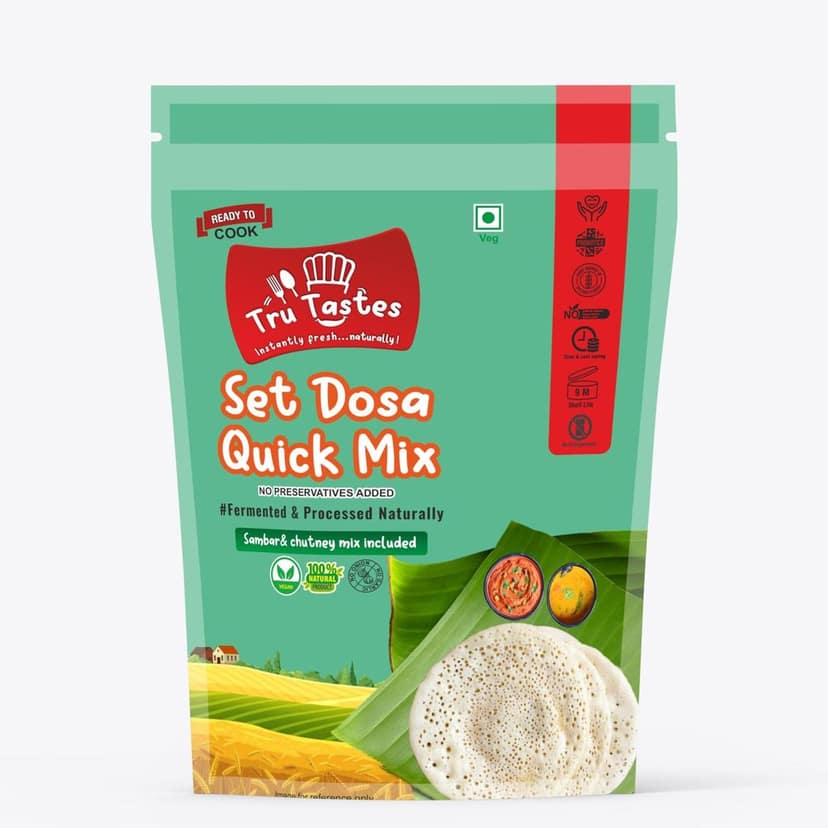 TruTastes - Set Dosa Quick Mix | Chutney and Sambar Included | Healthy Food | Naturally fermented | Zero preservatives | No maida | No curd | No soda | No refrigeration (300g)