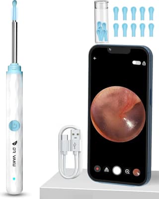 Dr Vaku Earocam Ear Cleaner Earwax Removal Tool Kit with HD Camera, Wi-Fi Connection & 6 LED Lights, Endoscope Tool for iOS & Android, with 11 Silicone Tips - White