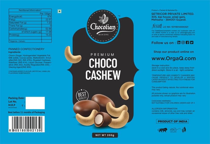 Chocolian Bakers Premium Chocolate Flavor Coated Dried Fruit Cashew Nuts Tin Gift Pack Enhance Test Sweet Crispy Coting view 2