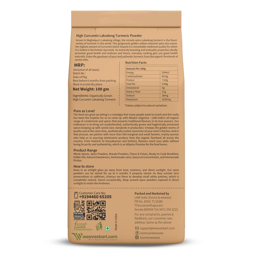 High Curcumin Lakadong Turmeric Powder – 100gm (Economy Pouch) view 2