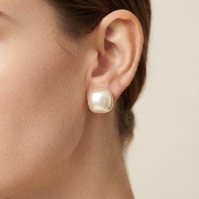 Baroque Pearl Button Studs - Cream/Champagne Pearl | Gold-Tone Anti-Tarnish Imitation Jewellery view 2
