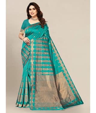 Om Shantam Sarees Banarasi Silk Embellished Saree With Unstitched Blouse Piece ( Green )