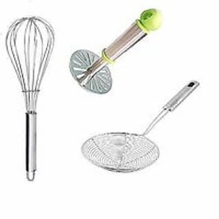 3 pcs Stainless Steel Potato Vegetable Masher/Egg Whisk/deep Fry Strainer