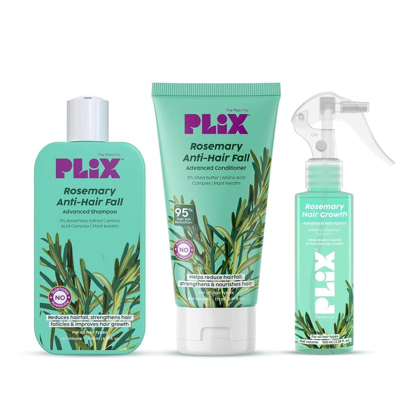 PLIX THE PLANT FIX Rosemary Hair Growth Advanced Kit | Redensyl & Rosemary Extract | Spray (100 ml) | Anti hair fall shampoo (200 ml) | Anti hair fall conditioner (175 ml) | Daily Use PLIX THE PLANT FIX Rosemary Hair Growth Advanced Kit | Redensyl & Rose