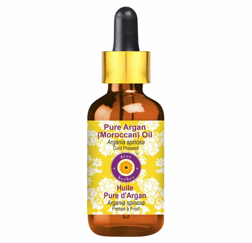 Deve Herbes Pure Argan (Moroccan) Oil (Argania spinosa) with Glass Dropper | Cold Pressed | Natural | Undiluted | For Diluting Essential Oils | For Hair, Skin & Massage | Men & Women | 30ml Deve Herbes Pure Argan (Moroccan) Oil (Argania spinosa) with Gla