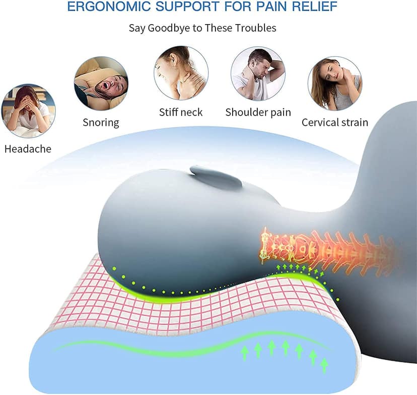 KUDIZE Cervical Pillow spondylosis Neck and Back Pain Support Stress Universal Senior Citizen Men & Women (Blue) view 2