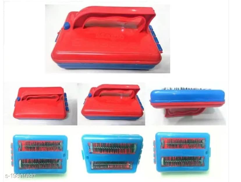 BREEPREE Plastic Handheld 2 Roller Carpet Cleaning Brush With Dust Crumb Collector Red Pack of 1 view 2