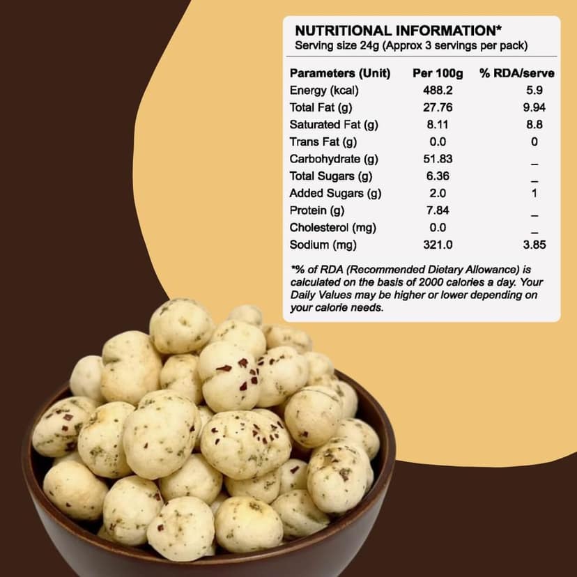SpiceRaga Roasted Flavoured Salt & Pepper Makhana | 77g | Healthy Namkeen Snack | Fox Nuts (Makhana) | High Protein | Low Calorie | No Palm Oil view 2