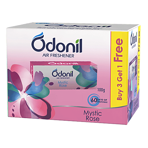 Odonil Bathroom Air Freshener - Long Lasting Fragrance, Removes Odours, Mystic Rose, 100 g (Buy 3 Get 1 Free)