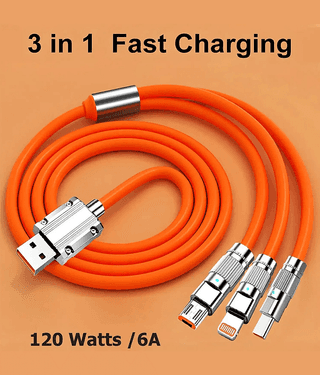 3 in 1 Fast Charging Cable,Portable 120W Charger Cord/Wire Compatible with iOS,Type-C,Micro Phones,Car/Travel 6A Retractable Zinc Alloy