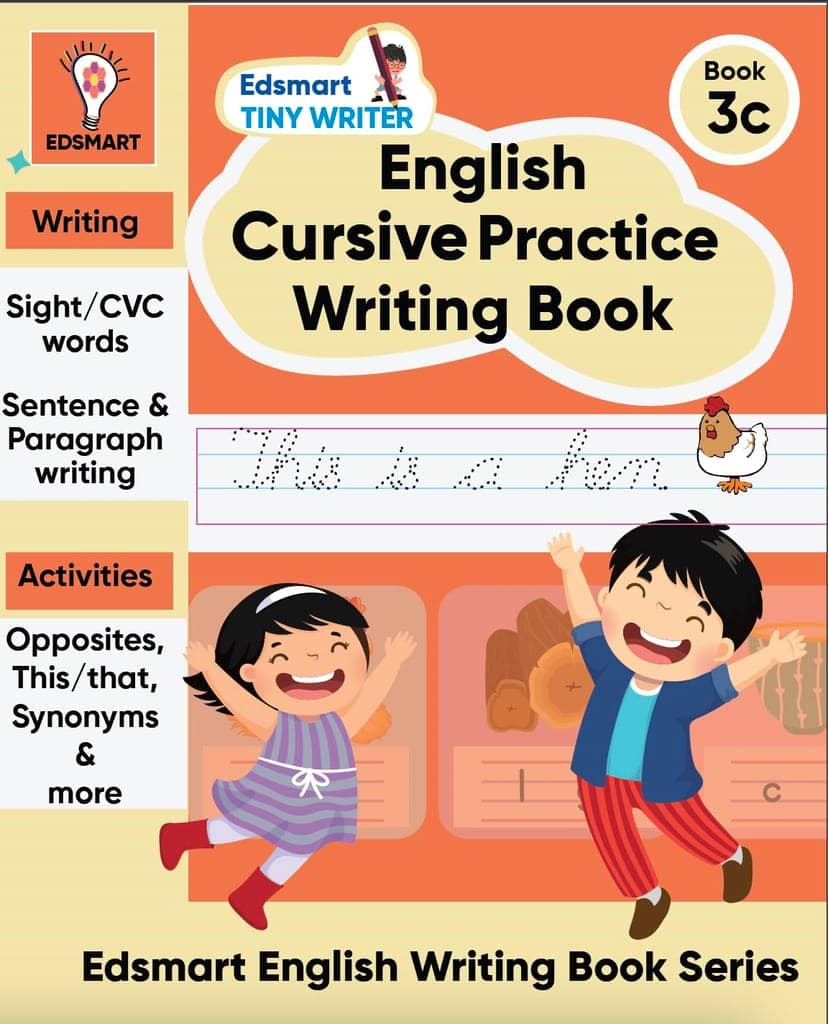 Edsmart Tiny Writer English Cursive Practice Writing Book | Three letter words, Sight words, CVC words, sentence writing | Handwriting practice book for kids 4-8 years [Perfect Paperback] [Jan 01, 2024] Edsmart Edu Services Pvt Ltd