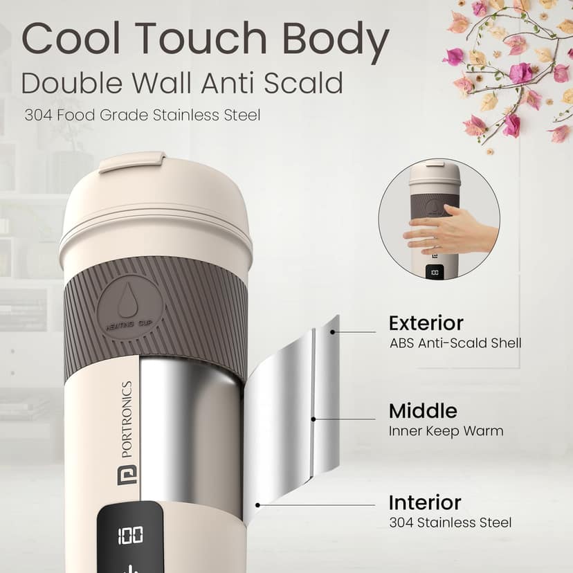 Portronics Thermosip Smart Temperature Display Vacuum Flask - Beige view 2