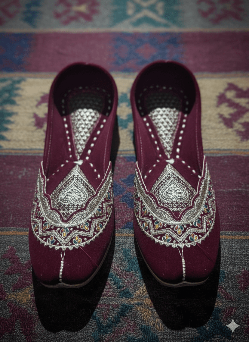 BBJ Handmade Maroon Velvet Punjabi Jutti for Women | Heavy Zari, Thread & Bead Embroidery Work | Premium Ethnic Footwear view 2