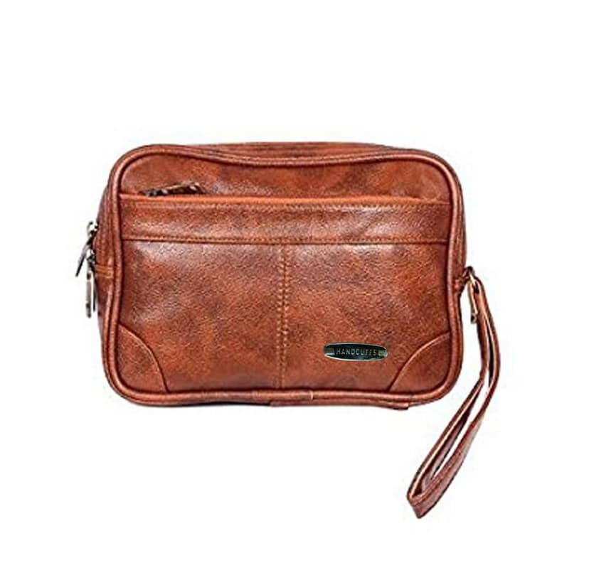 Handcuffs Toiletry Bag for Men | Travel Essentials Kit | Grooming Handbag | Toiletries Shaving Kit | Cosmetics Accessories Pouch | Multipurpose Organizer Bag for Daily Use (Rust) Handcuffs Toiletry Bag for Men | Travel Essentials Kit | Grooming Handbag | view 2