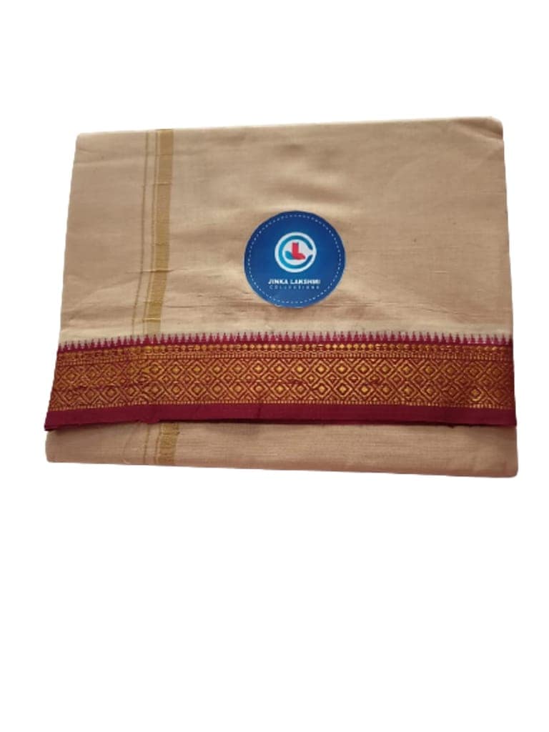 Jinka Lakshmi Collections 100% Handloom Cotton Biege Color Dhoti With Zari Border Up and Down 4 Meters Unstitched Pack of 2 (Multicolor-05) view 2