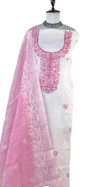 Kota Doria Dress Material Magenta Pink Floral Yoke
