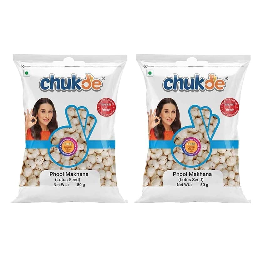 Chukde Spices Phool Makhana Plain (Lotus Seeds/Fox Nuts) 50gm pack of 2