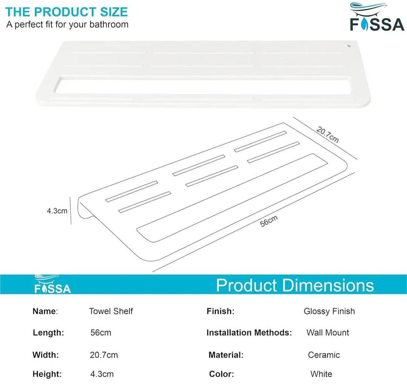 Fossa Wall Mounted Towel Shelf White Quartz Ceramic (RW-127) view 2