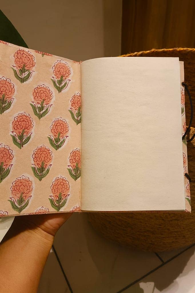 Handcrafted Peach Floral Print Diary Book view 2