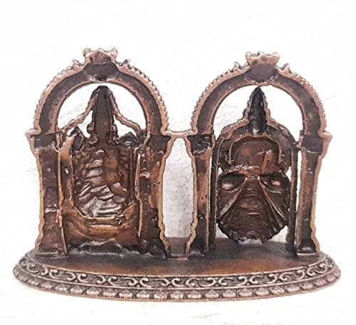 Searchers Paradise - Copper Idols Lord Balaji with Bhudevi,1.8 inches, Copper Handmade 60 Grams, Patina Antique Finish, Pack of 1 Piece view 2