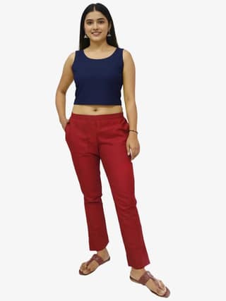 Women's Solid Cotton Trousers