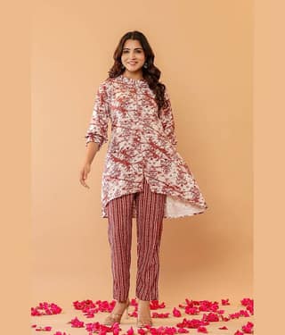 Flamboyant Women Printed Top With Trousers Co-Ord Set ( Brown )