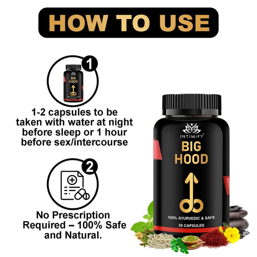 Intimify Big Hood Capsules to Increase Size and Thickness, Increase Length, Time Booster, Extra Pleasure (30 caps) view 2
