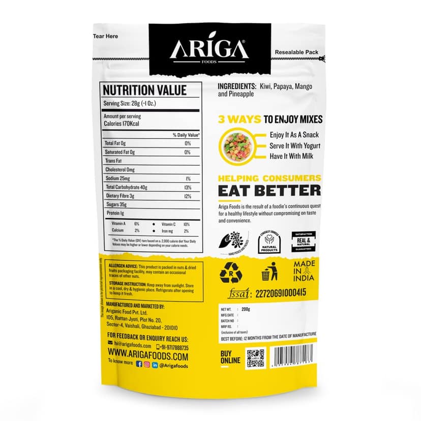 Ariga Foods Healthy Nutmix 200g | Mixed Dry Fruit Trail Mix Healthy Snack 6 in 1 Assorted Fruit (200 g) view 2