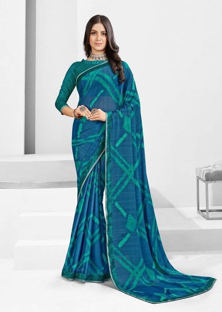 Digital Printed Georgette Saree in Blue