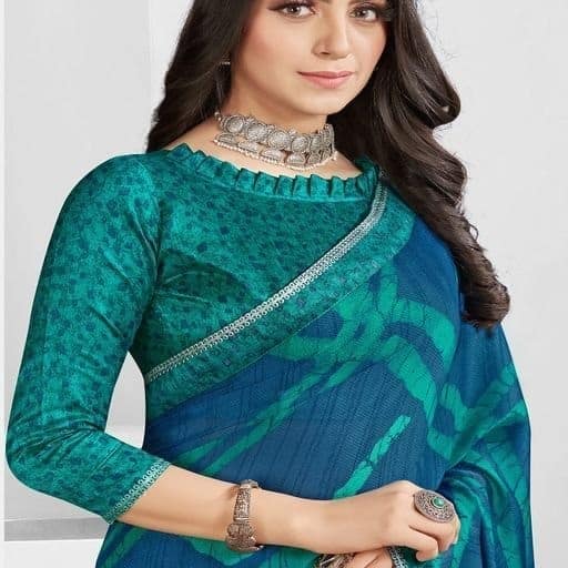 Digital Printed Georgette Saree in Blue view 2