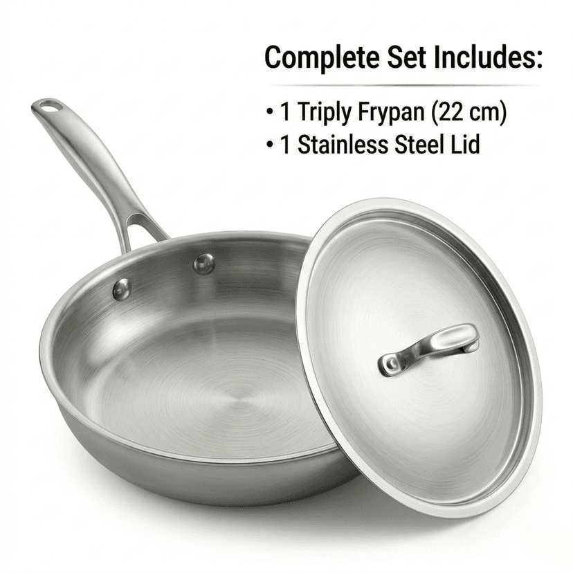 WEKTU Tri-Ply Frying Pan with SS Lid – Heavy Bottom Professional Cookware.