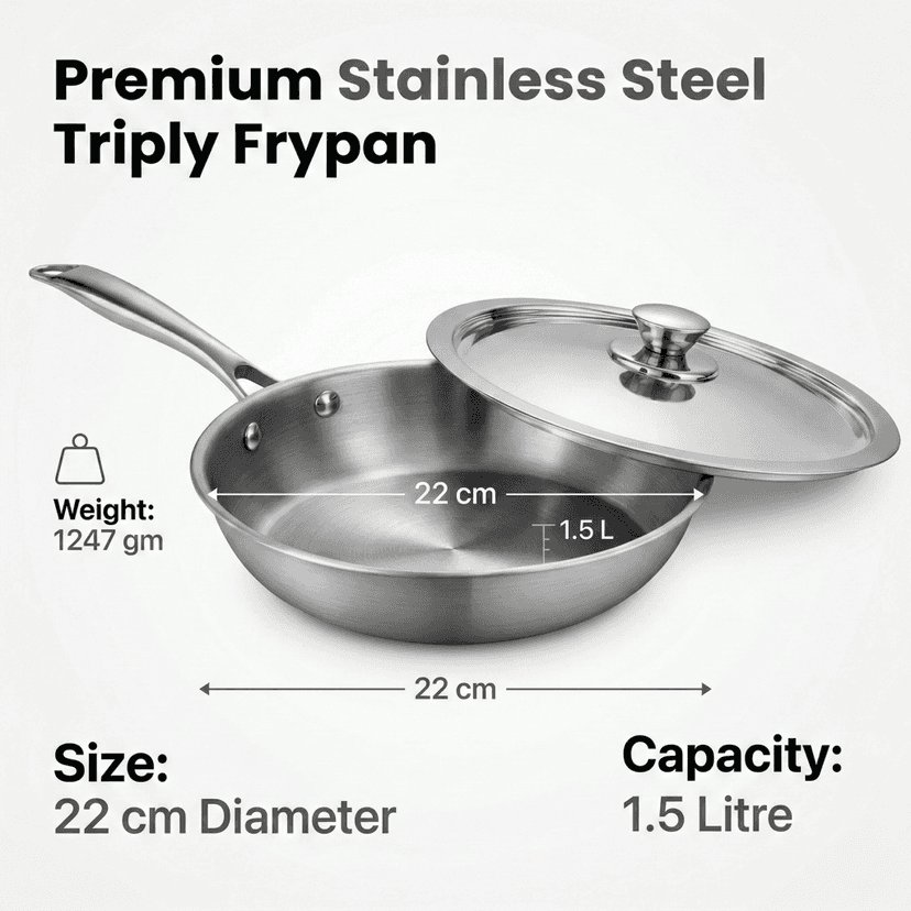WEKTU Tri-Ply Frying Pan with SS Lid – Heavy Bottom Professional Cookware. view 2