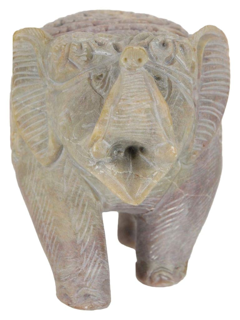 Cottage Central Industries Emporium (Govt of India Undertaking) Handcrafted Stone Carved Elephant Figurine (12 cm x 6 cm x 7 cm, Tan) view 2