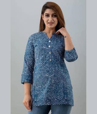 SAART BUNAAI Women's Cotton Blend Tunic ( Blue )