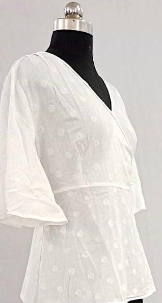 NV92367/F001-004-Classic Comfort: White Full Sleeve Pure Cotton Crop Top view 2