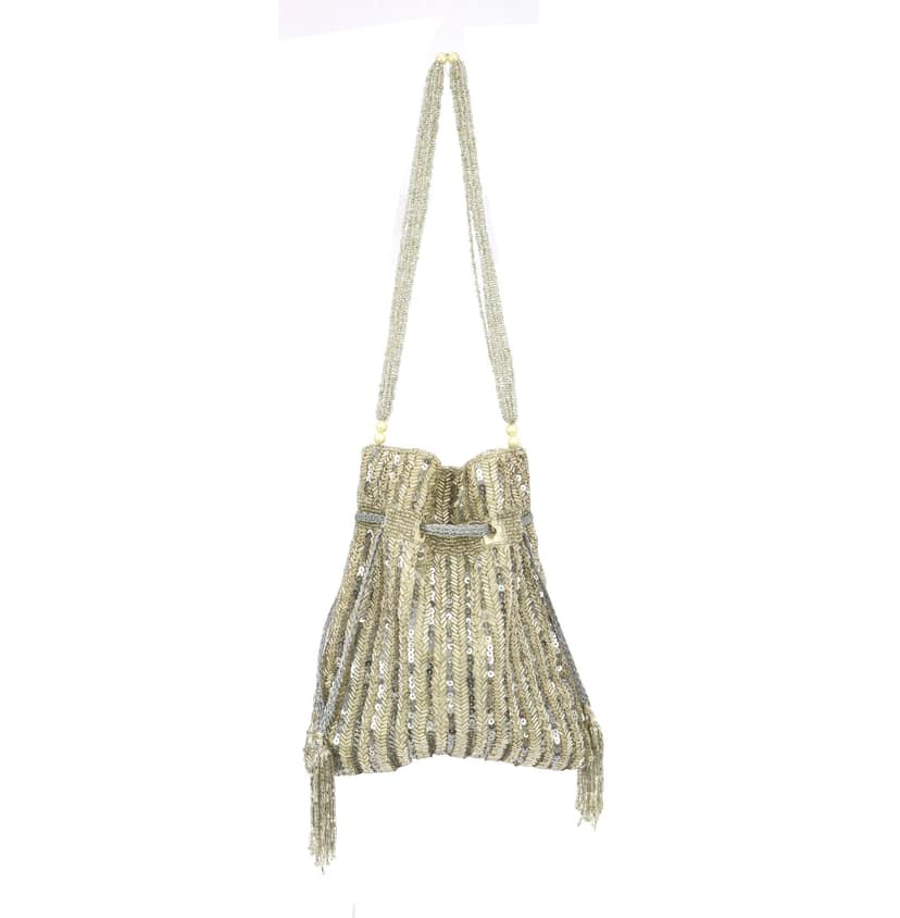Stylish Potli Bag Sequins Bead Embellished Worked Potli for Girls and Womens -Cream Colour view 2