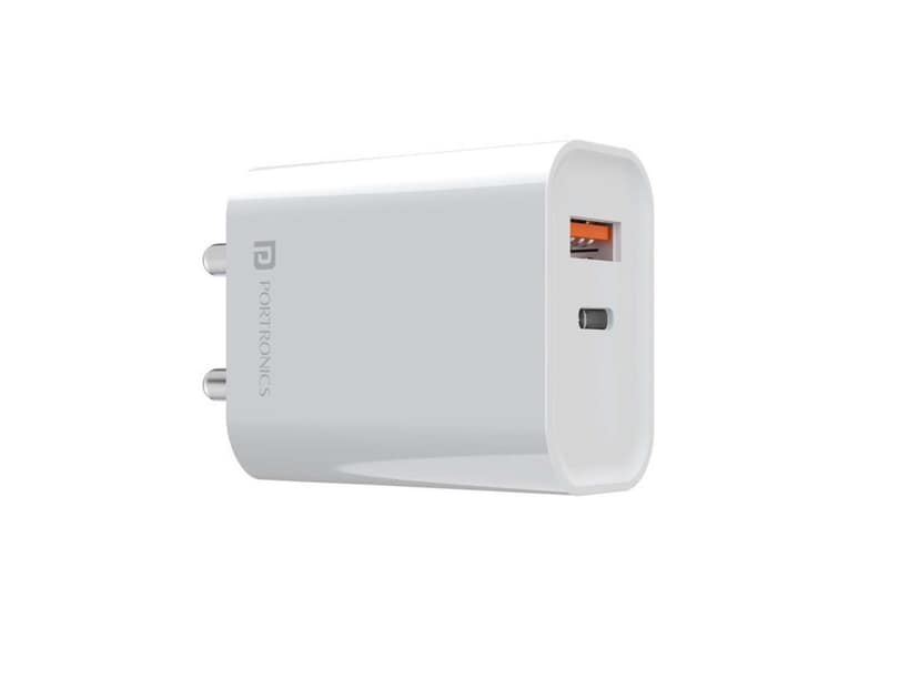 Portronics Adapto 45 22.5W Max Output USB & Type-C Dual Output Super Fast Charger,Wall Adapter Power Delivery 3.0& USB A Fast Charge Adaptor for iPhone,Android & Other Type C Enabled Devices - White