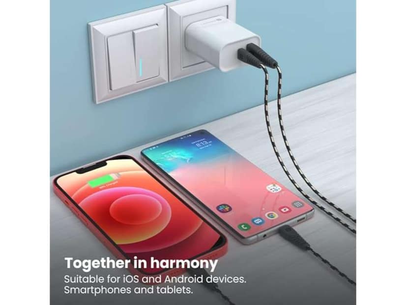 Portronics Adapto 45 22.5W Max Output USB & Type-C Dual Output Super Fast Charger,Wall Adapter Power Delivery 3.0& USB A Fast Charge Adaptor for iPhone,Android & Other Type C Enabled Devices - White view 2