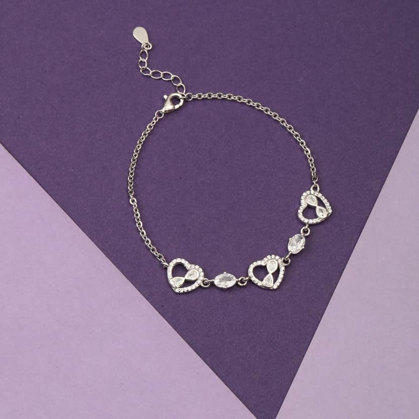 925 Sterling Silver Infinity Heart Bracelet with Cubic Zirconia for Women & Girls I Weight - 4.08 g view 2