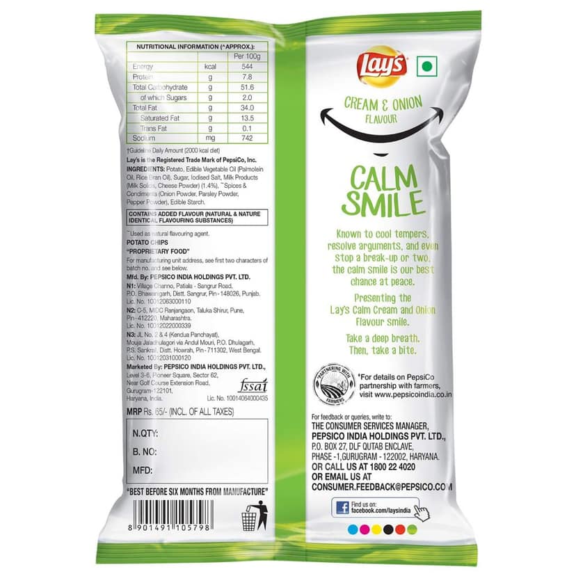 Lay'S American Style Cream & Onion Chips 177 Gms view 2