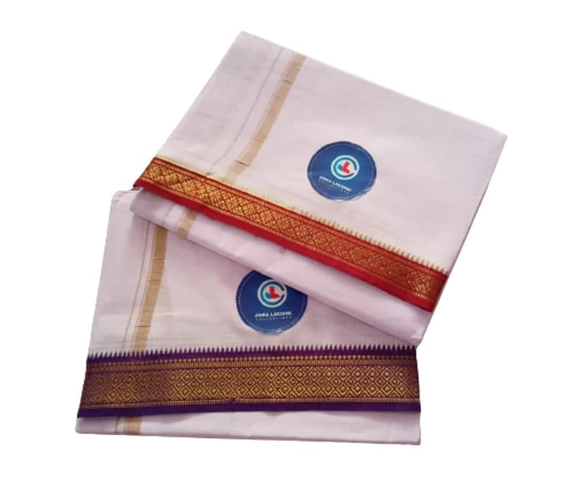 Jinka Lakshmi Collections Combo White Cotton Dhoti With Big Borders 4 Meters Unstitched Pack of 2 (Multicolor-7) view 2
