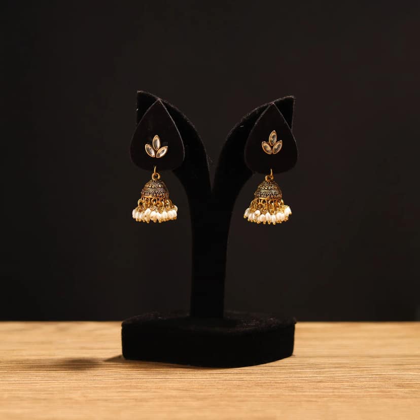 Yellow - Zeeya Stone Work Fabart GS Jhumka Earrings view 2
