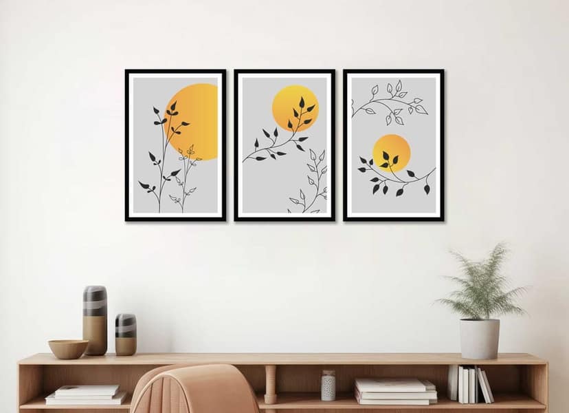 SET OF 3 MINIMALIST BOTANICAL PRINTS 48in X 24in WITH BLACK FRAME