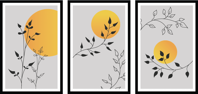SET OF 3 MINIMALIST BOTANICAL PRINTS 48in X 24in WITH BLACK FRAME view 2