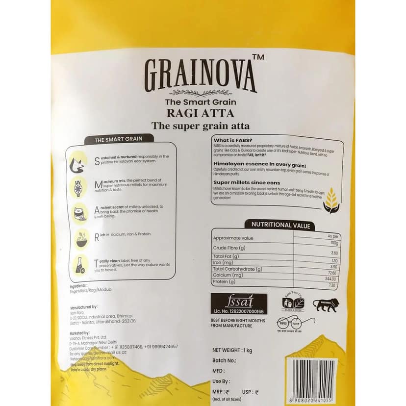 GRAINOVA Ragi Atta | Finger Millet Flour | Millet Atta | Madua Atta | Ragi Atta 1kg | Uttrakahnd Organic Mandua Atta view 2