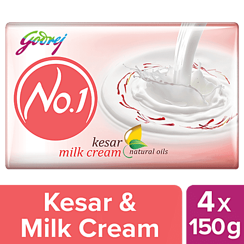 Godrej No.1 Kesar & Milk Cream Bathing Soap, 150 g (Pack of 4)