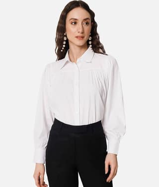 OTIRA Women Solid Poly Crepe Shirt ( White )