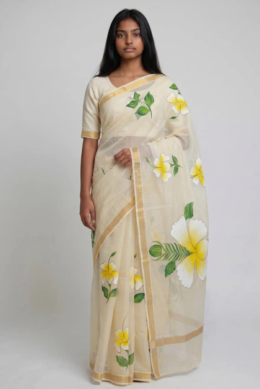Handwoven Kota Doria Silk Saree in Ivory with Golden Woven Border
