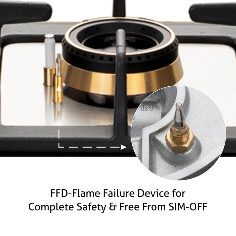 4 Burner Glass Gas Hob Top with Triple Ring, Total Double Ring Brass Burner with Flame Failure Device Auto Ignition (1064ROHTTDBMTRS) view 2